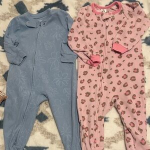 Carter's Blue Floral and Pink Leopard Baby Sleepers